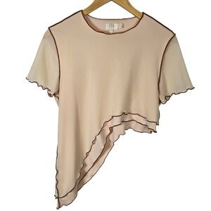 ZYA Sheer Mesh Asymmetrical Ruffle Trim Top Peach Size 6 Small